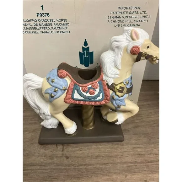 PartyLite P0376 Palomino Saddled CAROUSEL‎ HORSE Taper CANDLE HOLDER 6½" Tall - Picture 2 of 4